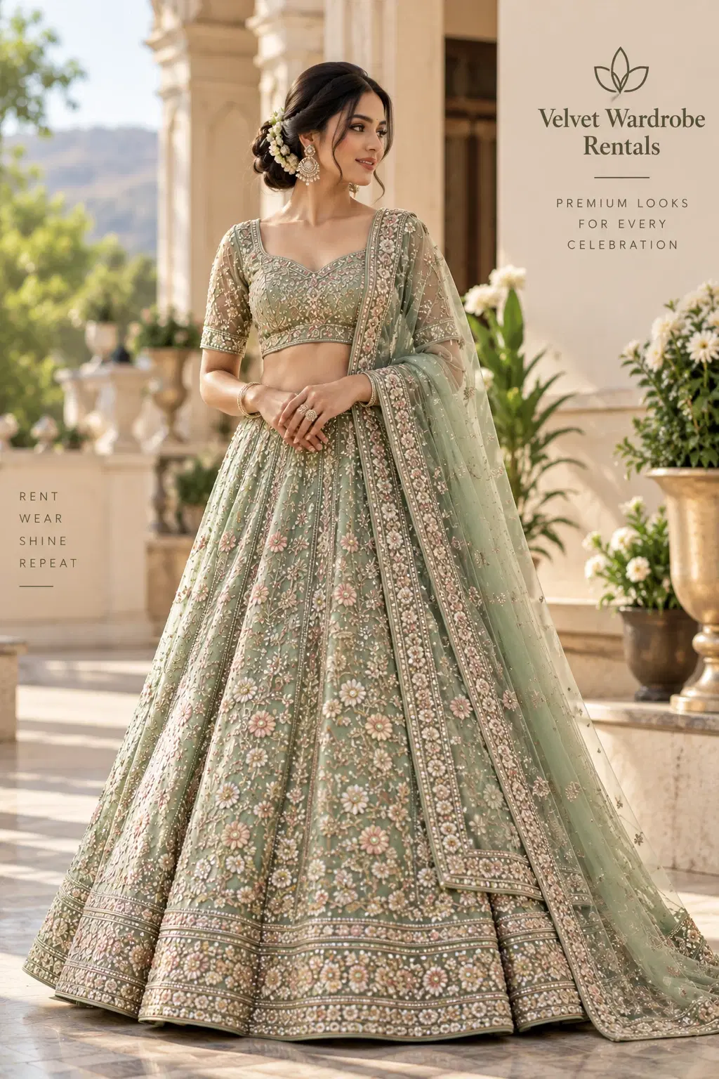 Sage Bloom Embroidered Bridal Lehenga