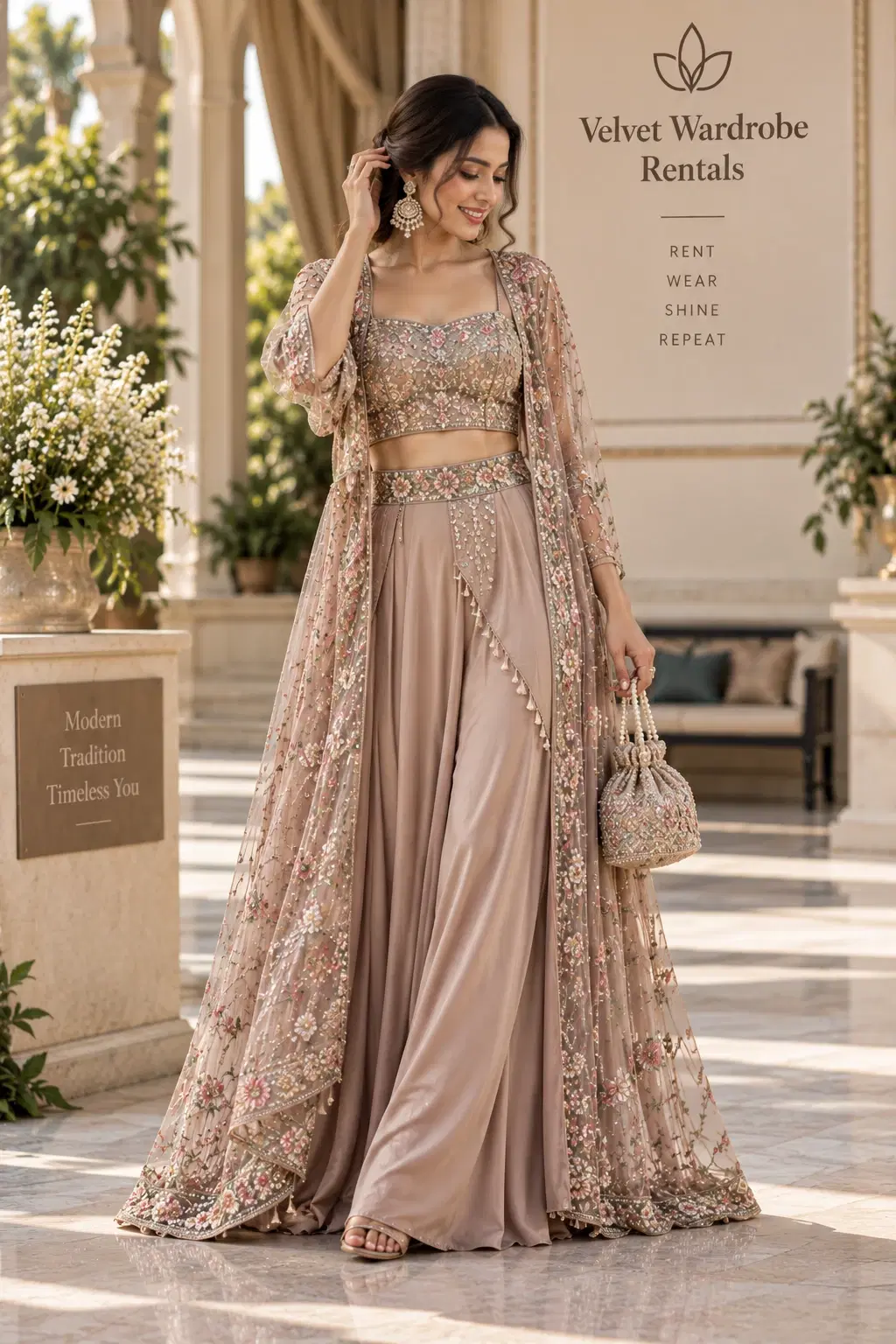 Rose Taupe Embroidered Indo-Western Set