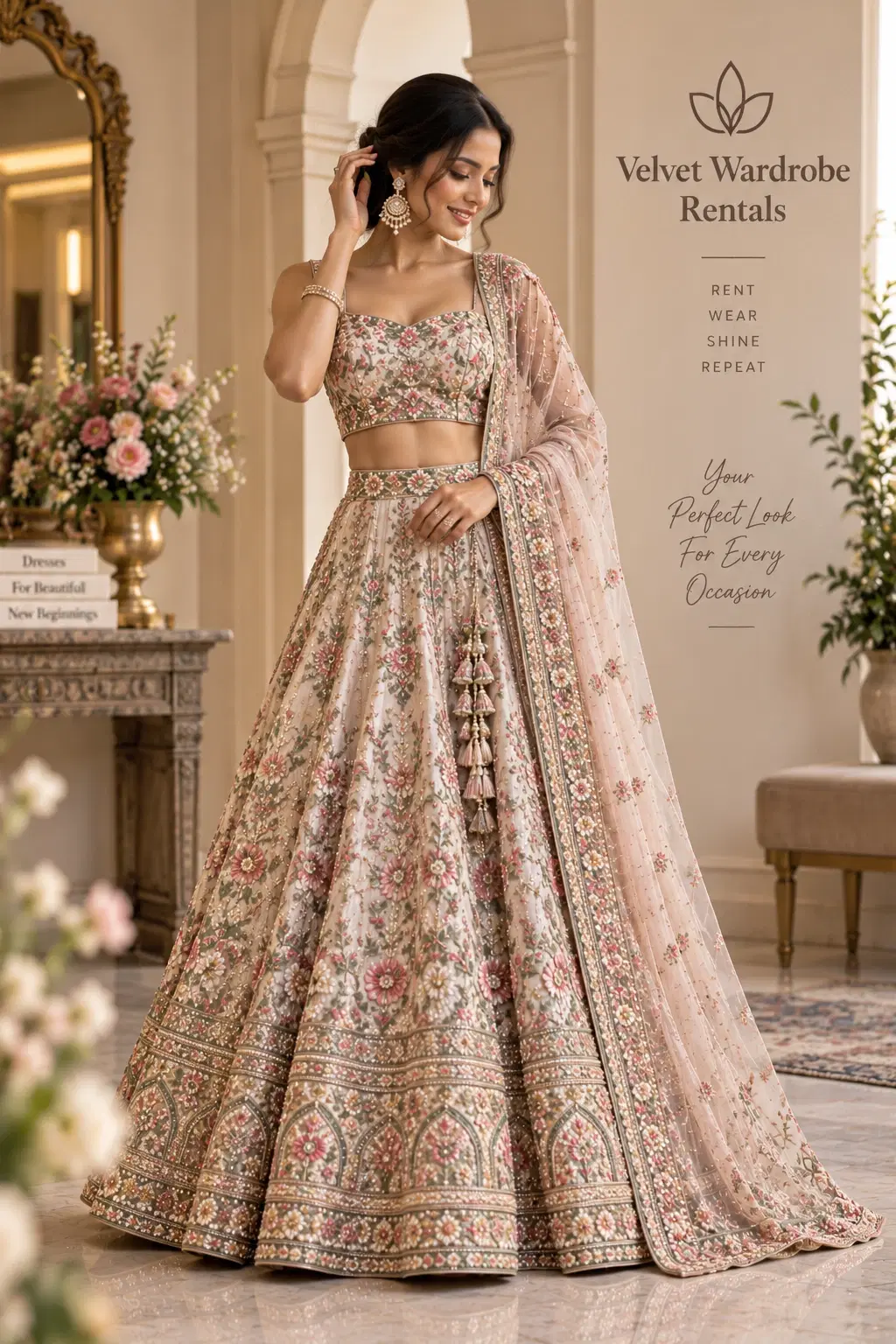 Ivory Blossom Floral Lehenga Set