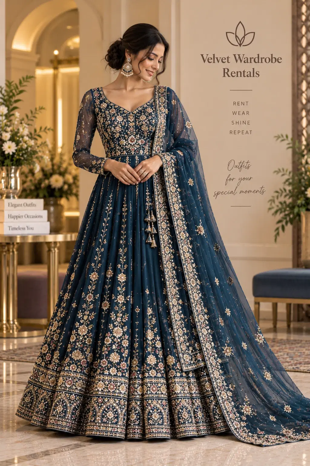 Midnight Bloom Embroidered Anarkali Set